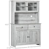 63.5" Kitchen Buffet with Hutch, Pantry Storage Cabinet with 4 Shelves, Drawers, Framed Glass Doors, Open Microwave Countertop, Ash Grey