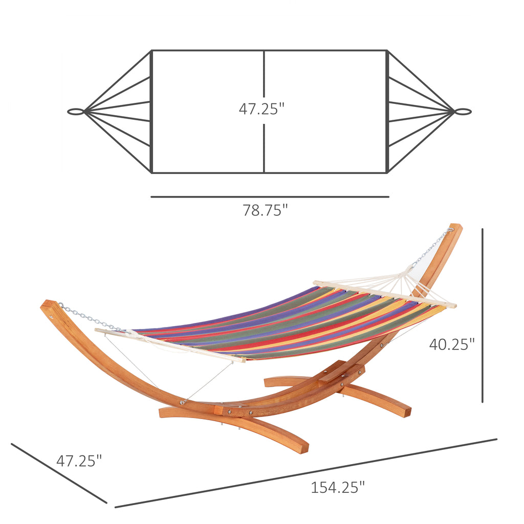 13 FT Outdoor Hammock with Stand, Single Bed,  Arch Wooden Hammock with Straps and Hooks, Multi-color Stripe