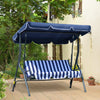 3-Person Porch Swing with Canopy, Patio Swing Chair, Outdoor Canopy Swing Bench with Adjustable Shade, Cushion and Steel Frame, Dark Blue