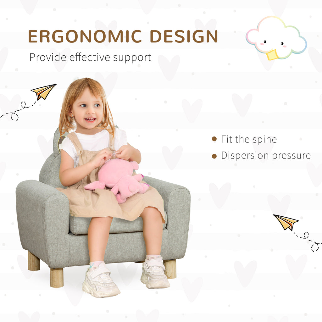 Kids Sofa, Toddler Armchair and Couch with Cat Ear Backrest and Wooden Legs Preschool, Bedroom, Kindergarten, Grey