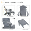 3 Piece Patio Furniture Set Adirondack Chair with Ottoman and Table Folding Design Outdoor Wooden Lounger for Garden, Patio Porch, Grey