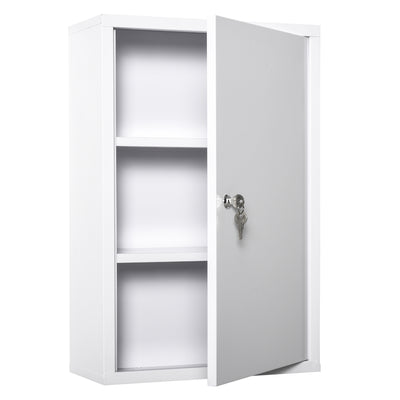 24''x16'' Steel Wall Mount Lockable Medicine Cabinet 3-Tier with 2 Keys
