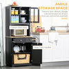 67" Kitchen Buffet with Hutch, Pantry with Framed Doors, 2 Drawers, and Open Microwave Countertop, Black