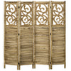 Wooden Room Divider, 4 Panel Double Hinged Folding Privacy Screen for Home Office, 63"x67"x0.75", Brown