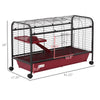 41"L Small Animal Cage Rabbit Guinea Pig Hutch Ferret Pet Play House with Feeder, Rolling Wheels, Platform, Ramp