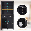 67" Freestanding Buffet with Hutch, Kitchen Pantry Storage Cabinet with Sliding Doors, Drawers and Open Shelves, Adjustable Shelving, Black