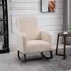 Accent Lounge Rocking Chair with Solid Curved Wood Base and Linen Padded Seat, Cream White