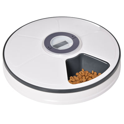 Battery-Powered Automatic Feeder for Pets with Digital LED Display Timer, 6 Meal Trays for Wet or Dry Cat Food, Small Dog & Cat Meal Dispenser