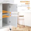 White Kitchen Cart, Rolling Kitchen Island Cart on Wheels with Handle, Rubber Wood Tabletop , Serving Utility Trolley Cart
