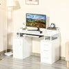 47" Computer Desk with Keyboard Tray and Storage Drawers, Home Office Workstation Table with Storage Shelves, White