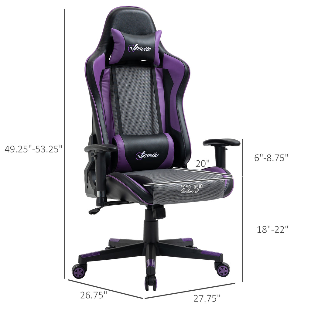 Gaming Chair Ergonomic Office Chair High Back Chair with Adjustable Height, Swivel Recliner with Head/Lumbar Support, Black/Grey/Purple