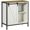 Buffet Cabinet, Farmhouse Sideboard, Bar Cabinet with Adjustable Shelf, Sliding Barn Door for Kitchen, White and Brown