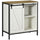 Buffet Cabinet, Farmhouse Sideboard, Bar Cabinet with Adjustable Shelf, Sliding Barn Door for Kitchen, White and Brown