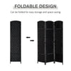 6' Tall Wicker Weave 3 Panel Room Divider Wall Divider, Black