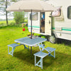 38"Camping Table with 4 seat Porch or Picnic Table Folding with carrying Handle, Patio Table with Umbrella Hole, Collapsible Seating, Silver