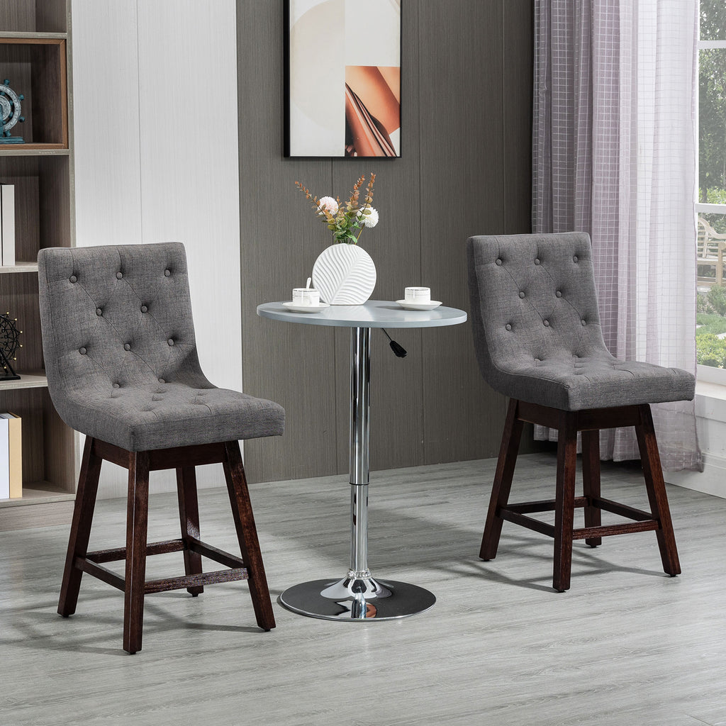 Counter Height Bar Stools, Swivel Bar Chairs, 25.5" High Fabric Tufted Breakfast Barstools for Kitchen, Set of 2, Gray