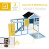 48" Wooden Rabbit Hutch Bunny Cage with Waterproof Asphalt Roof, Fun Outdoor Run, Removable Tray and Ramp, Light Blue