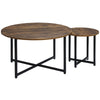 Round Coffee Table, Nesting Set of 2 with Metal Frame, Industrial Side End Table for Living Room Bedroom, Rustic Brown
