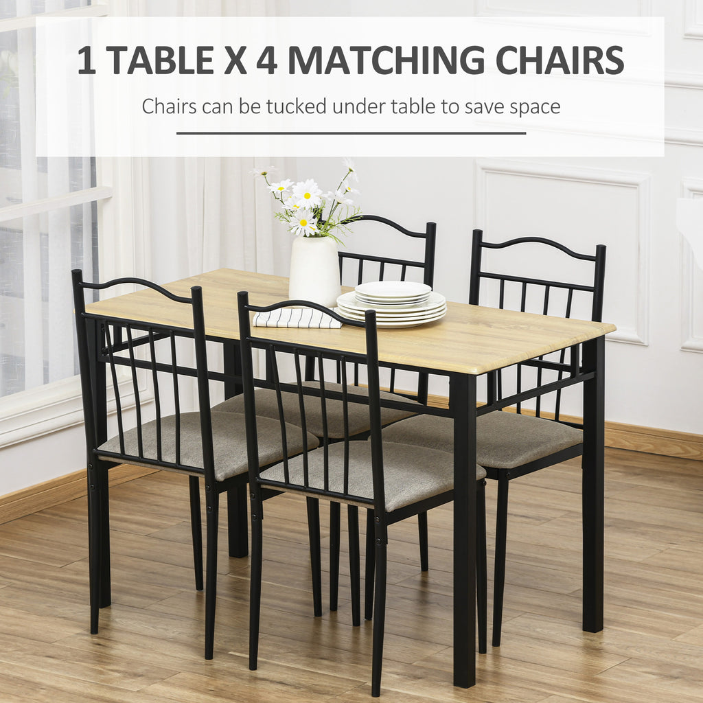 5 Piece Dining Room Table Set with 4 Metal Frame Chairs for Kitchen, Dinette, Breakfast Nook, Natural Wood/Grey