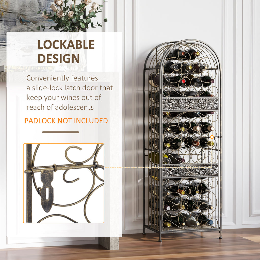 45 Bottle Standing Wine Storage, Metal Wine Rack with Sliding Lock Door, Floor Wine Rack, Wrounght Iron Wine Bottle rack, Antique Bronze