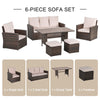 6 PCS Patio Dining Set All Weather Rattan Wicker Furniture Set with Wood Grain Top Table and Soft Cushions, Beige