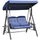2-Person Patio Swing Chair Outdoor Canopy Swing with Adjustable Shade, Soft Cushions, Throw Pillows and Tray for Backyard, Dark Blue