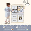 Kids Wooden Play Kitchen Set, Pretend Cooking Toy with Drawers, Faucet, Sink, Pots, Natural Wood