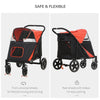 Pet Stroller with Universal Front Wheels, Shock Absorber, One Click Foldable Dog Cat Carriage with Brakes, Storage Bags, Mesh Window, Safety Leash for Large & Medium-sized Dogs, Red