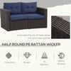 2 Piece Patio Wicker Corner Sofa Set, Outdoor PE Rattan Furniture, with Curved Armrests and Padded Cushions for Balcony, Dark Blue