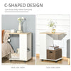 C-Shaped Sofa Side Table Mobile End Table with Storage and Wheels for Living Room, Bedroom, Office, White