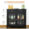 Sideboard Buffet Cabinet, Storage Cupboard with Glass Doors, Adjustable Shelf and 2 Drawers for Kitchen, Black