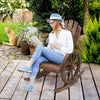 Adirondack Rocking Chair with Slatted Design and Oversize Back for Porch, Poolside, or Garden Lounging, Brown