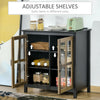 Kitchen Sideboard, Glass Door Buffet Cabinet, Accent Cupboard with Adjustable Storage Shelf for Living Room, Black Wood Grain