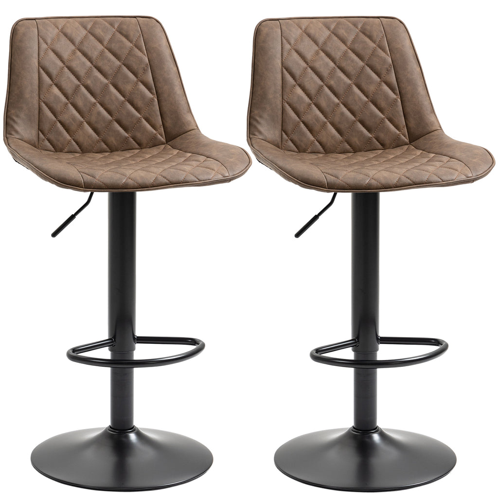 Swivel Bar Stools, Barstools with Backs, Foot Rest, Round Base and Soft Upholstery, Adjust Handle, Leather Bar Stools for Kitchen, Dark Brown
