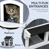 Outdoor Cat House with Flower Pot, 2-Story Feral Cat House with Weather Resistant Roof, Wooden Cat Shelter with Window, Multiple Entrances, Resting Condos