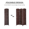 6' Tall Wicker Weave 3 Panel Room Divider Wall Divider, Brown