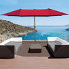 Patio Umbrella 15' Steel Rectangular Outdoor Double Sided Market with base, UV Sun Protection & Easy Crank for Deck Pool Patio, Wine Red