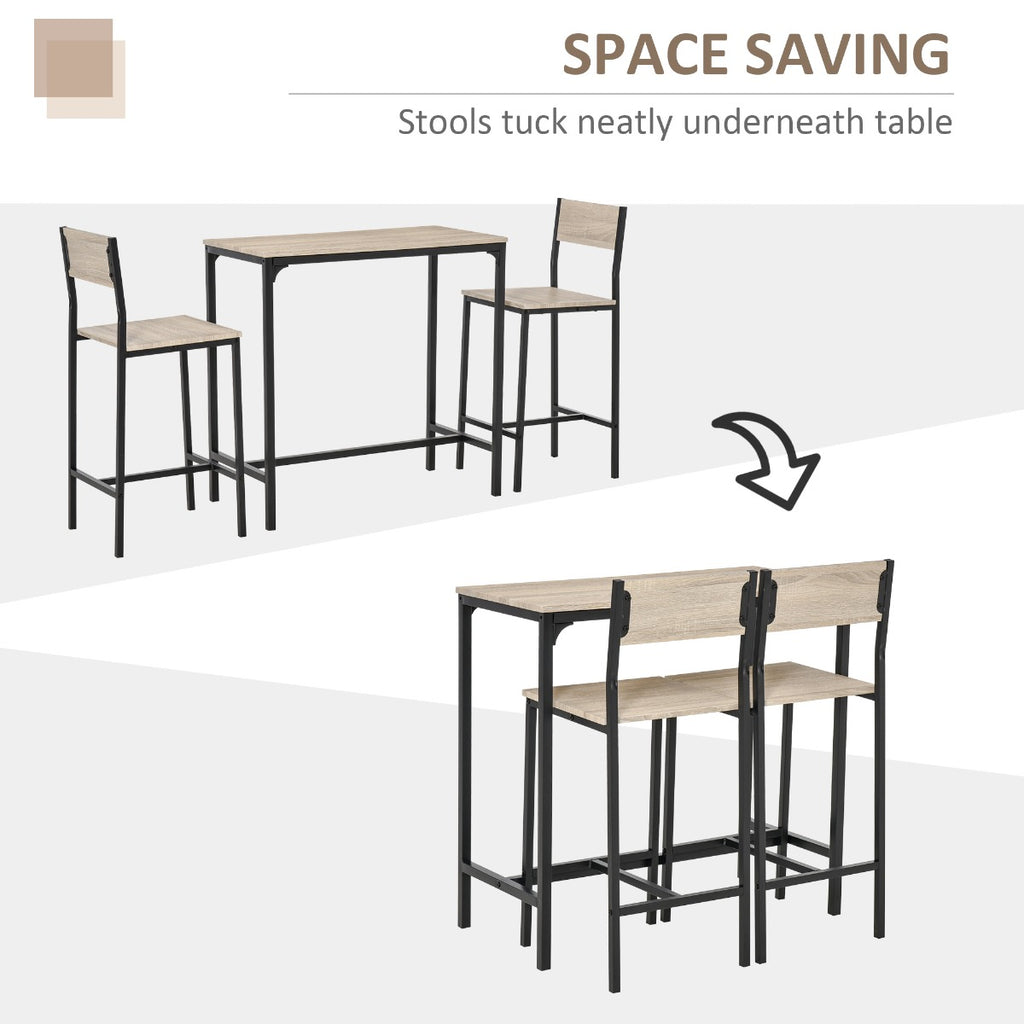 3 Piece Industrial Dining Table Set, Counter Height Bar Table & Chairs Set for Small Space, Dining Room, Natural Wood