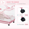 32"L 4-Level Small Animal Cage Rabbit Hutch with Lockable Wheels, Slide-out Tray for Bunny, Chinchillas, Ferret, Hedgehog & Gerbils, Pink