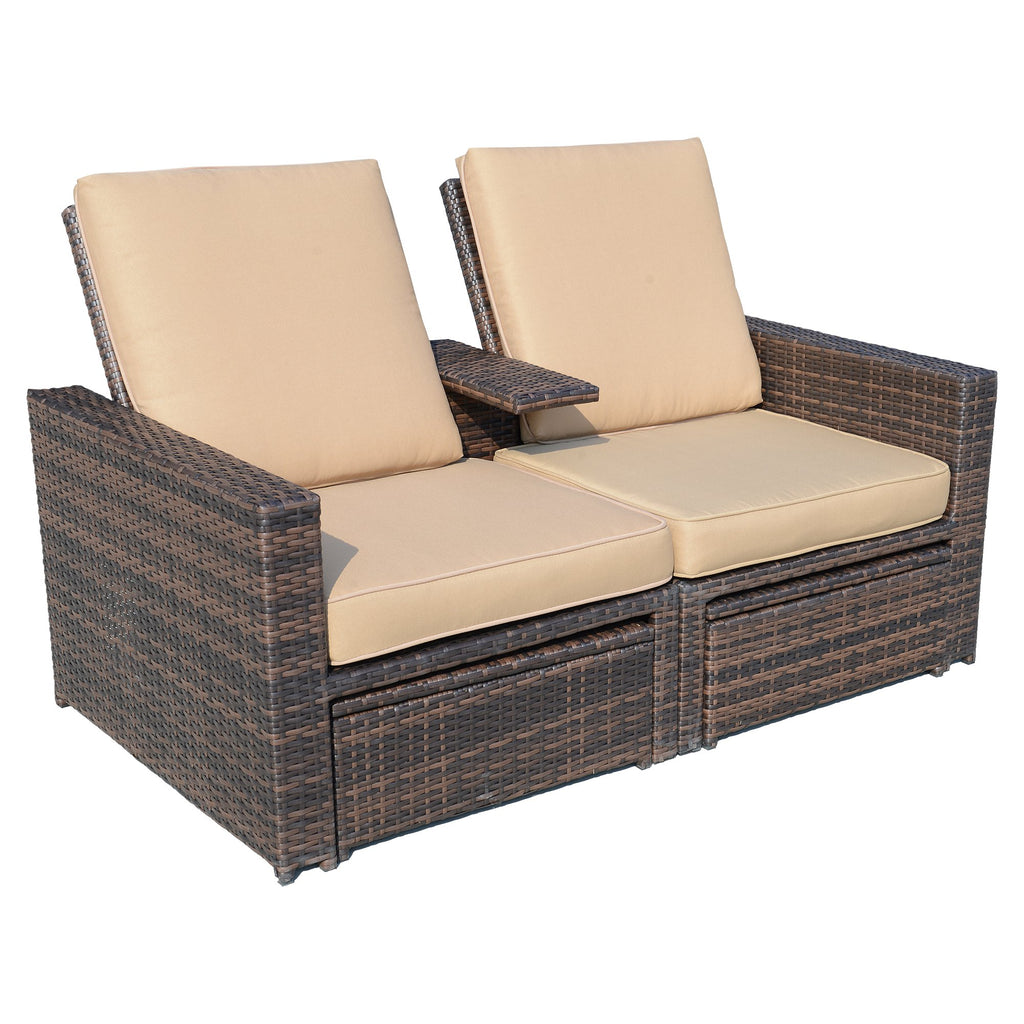 Outdoor 3pc PE Rattan Wicker Patio Love Seat Lounge Chair Set