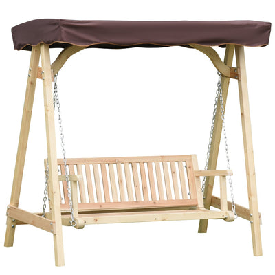 2-Person Outdoor Swing Porch Swing with Wooden Stand, Strong A-Frame Design, & Adjustable Water-Fighting Canopy