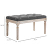 15.75" Vintage Ottoman, Tufted Footstool with Upholstered Seat, Distressed Wood Legs for Bedroom, Living Room, Grey