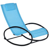 Patio Rocking Chair, Outdoor Chaise Lounger with Headrest Pillow and Breathable Fabric for Backyard, Living Room, Deck, Light Blue