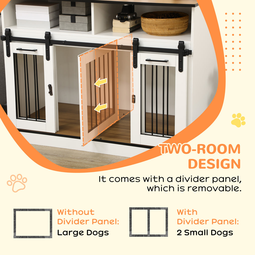Dog Crate Furniture for Large Dogs, Double Dog Kennel for Small Dogs with Shelves, Sliding Doors, 47" x 23.5" x 35", White