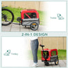 2-In-1 Dog Bike Trailer, Pet Trolley Cart with 360 Swivel Quick-release Wheel, Bicycle Wagon with Reflectors, Flag for Travel, Red