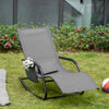 Outdoor Rocking Chair, Patio Sling Sun Lounger, Pocket, Recliner Rocker, Lounge Chair with Detachable Pillow for Deck, Garden or Pool, Grey