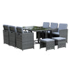11 PCS Patio Dining Set Outdoor Rattan Wicker Furniture Set with Space Saving Chairs, Glass Top Table and Cushion, Mixed Grey