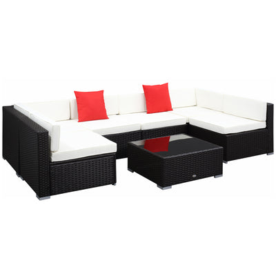 7 Piece Patio Furniture Set,Outdoor Rattan Sectional Sofa with White Cushions