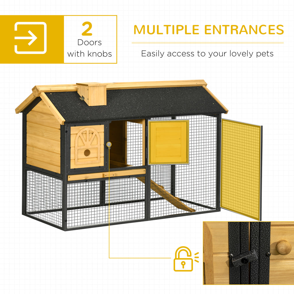 47" Rabbit Hutch Outdoor Bunny Cage with Run, Removable Tray, Ramp, 2 Story Wooden Rabbit House