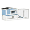 Rabbit Hutch 2-Story Bunny Cage Small Animal House with Slide Out Tray, Detachable Run, for Indoor Outdoor, 61.5" x 23" x 27", Light Blue